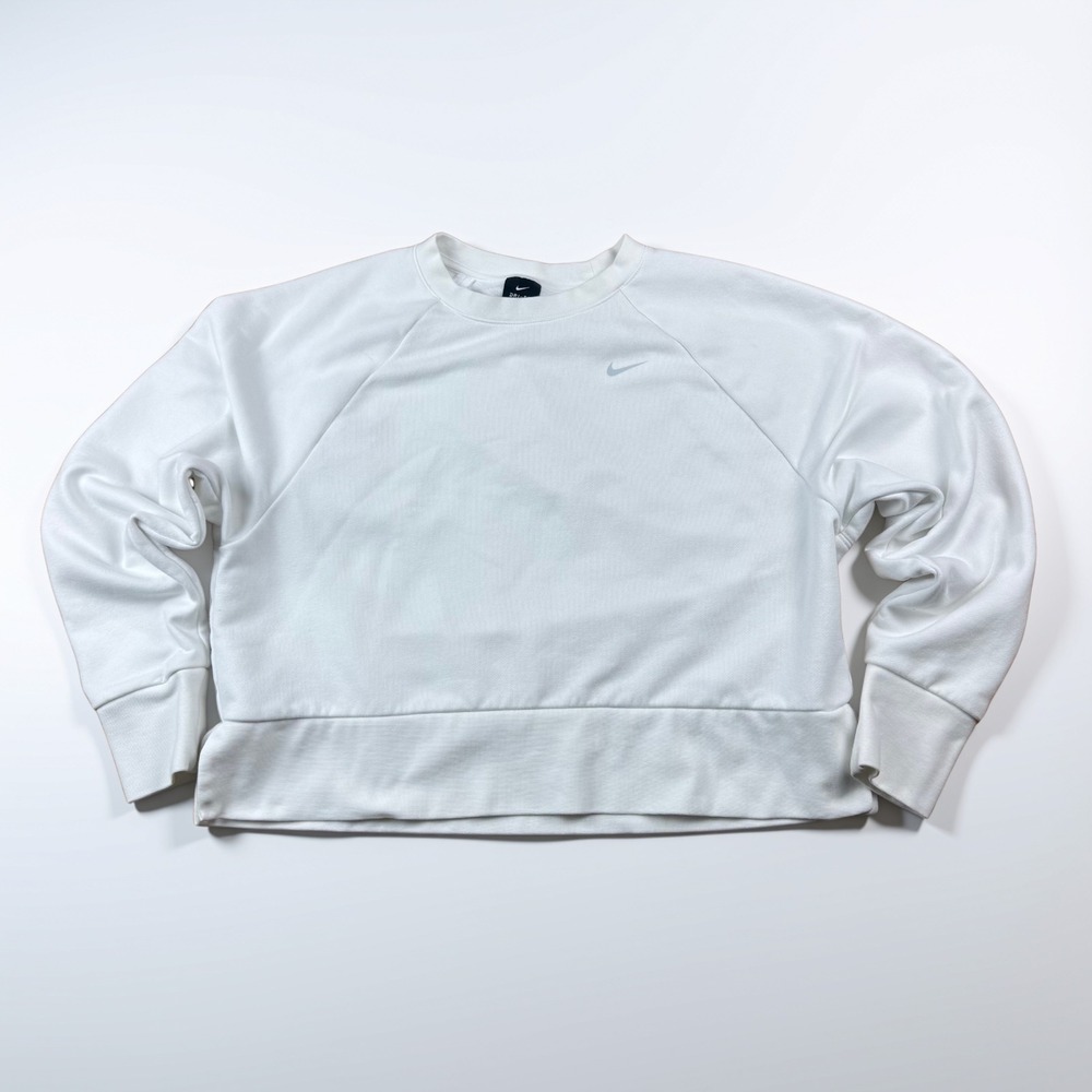Nike Sweatshirt Womens L White Dri-FIT Cropped Vented Back Activewear Vintage